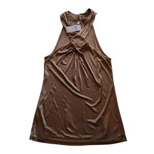 Ann Taylor Top XS Petite Sleeveless Cross Front Button Neck Office Party Teacher